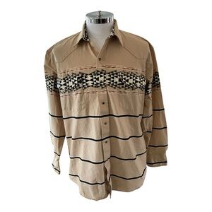 Vintage Roper Men’s Sz ML  Southwestern Aztec Pearl Snap Striped Cowboy Shirt